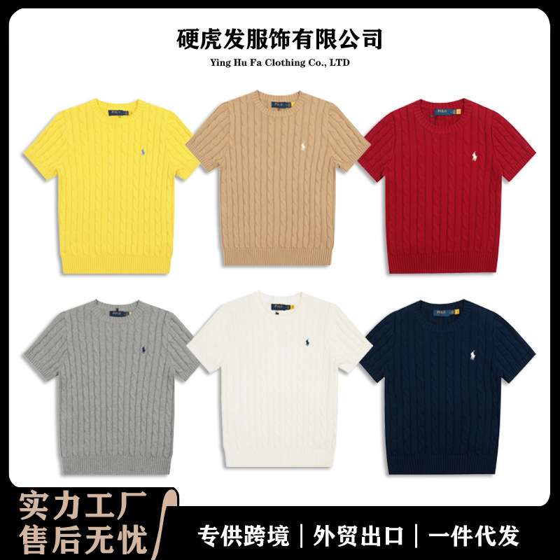 RL Raff Knitted Short-sleeved Summer Classic Pony Mark Embroidered Twist Slim-fit Sweater T-shirt Top Women