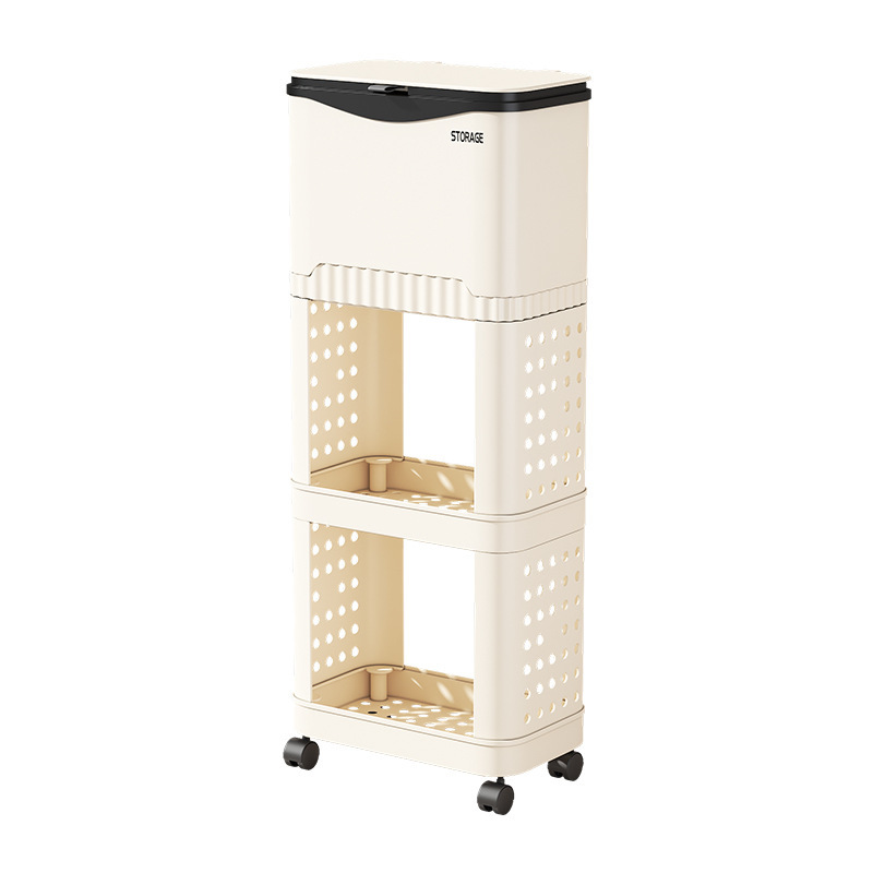 Basura de cubierta deslizante gran capacidad de cocina sin cintura doblada estante de almacenamiento de piso móvil de doble capa estante de almacenamiento de sala de estar cesta