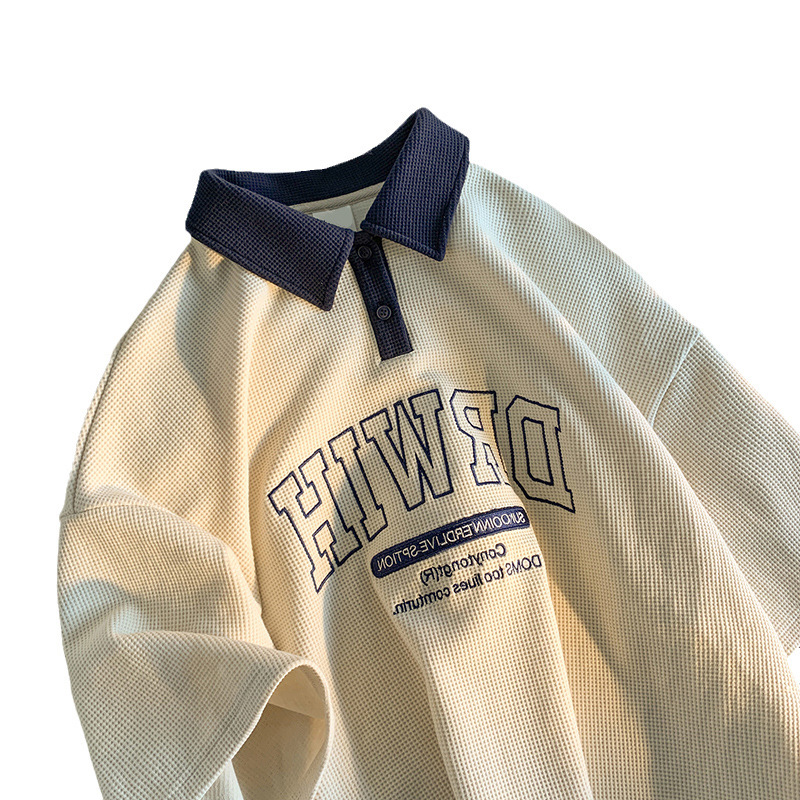 Camiseta de Polo de manga corta de estilo americano de los hombres de verano delgada marca de moda suelta más el tamaño superior ropa ins moda todo partido camiseta de media manga