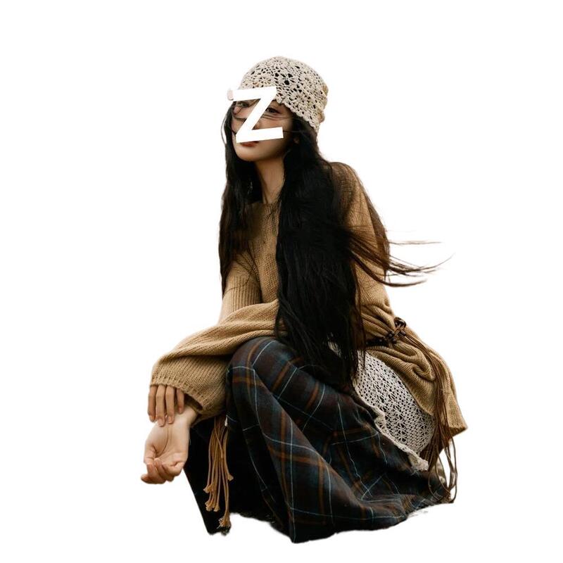 云南旅游穿搭一整套沙漠风复古针织衫毛衣女早秋民族风半身裙套装|undefined