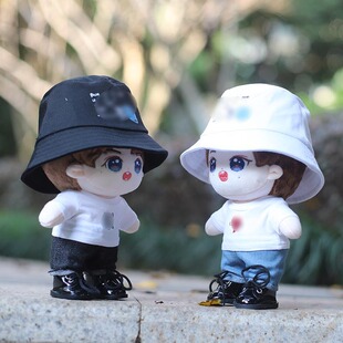 20cm cotton doll white T-shirt black fisherman hat short-sleeved T-shirt suit 17cm Lab cloth baby doll