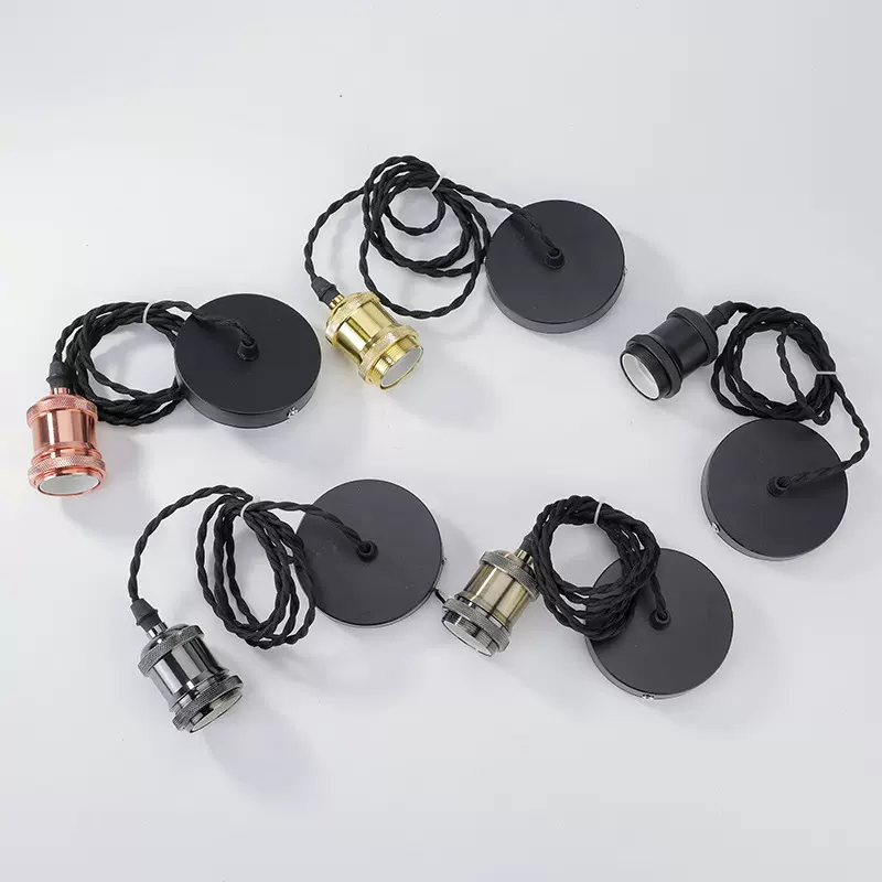 跨境现货E27螺口灯头灯座麻花铝壳灯头吊灯吸顶盘灯头配件组合