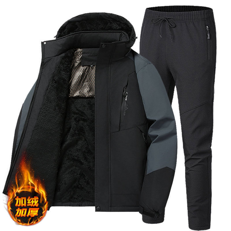 冬季爆款保暖加绒加厚冲锋衣套装男保暖耐磨防水防刮一整套套装男