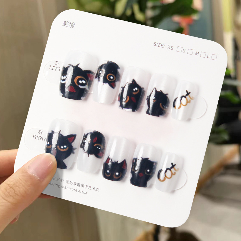 X457 Fake Nail Patch Removable Wearable Armor Black Owl Owl Short Manual Cover Layer Phototherapy Nail Art