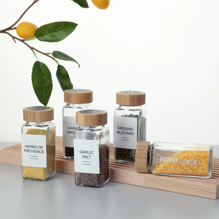  foreign trade Amazon оптовый 120 ml квадратная банка с деревянной крышкой из стекла для специй для барбекю, ёмкость для специй бытовая