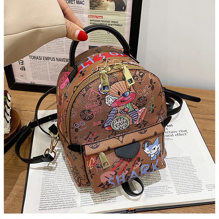 Stylish Graffiti Printed Backpack For Women Cute Bear School Bag_voghion.com