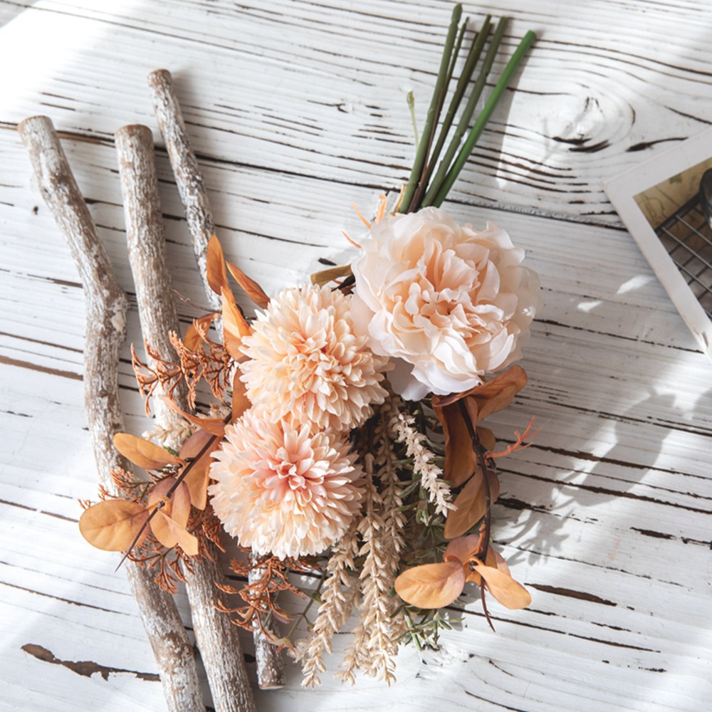 Peach Blossom Dandelion Peony Souvenir Artificial Flower Design Wedding Bouquet Wall Decoration Wall Hanging CF01220_voghion.com