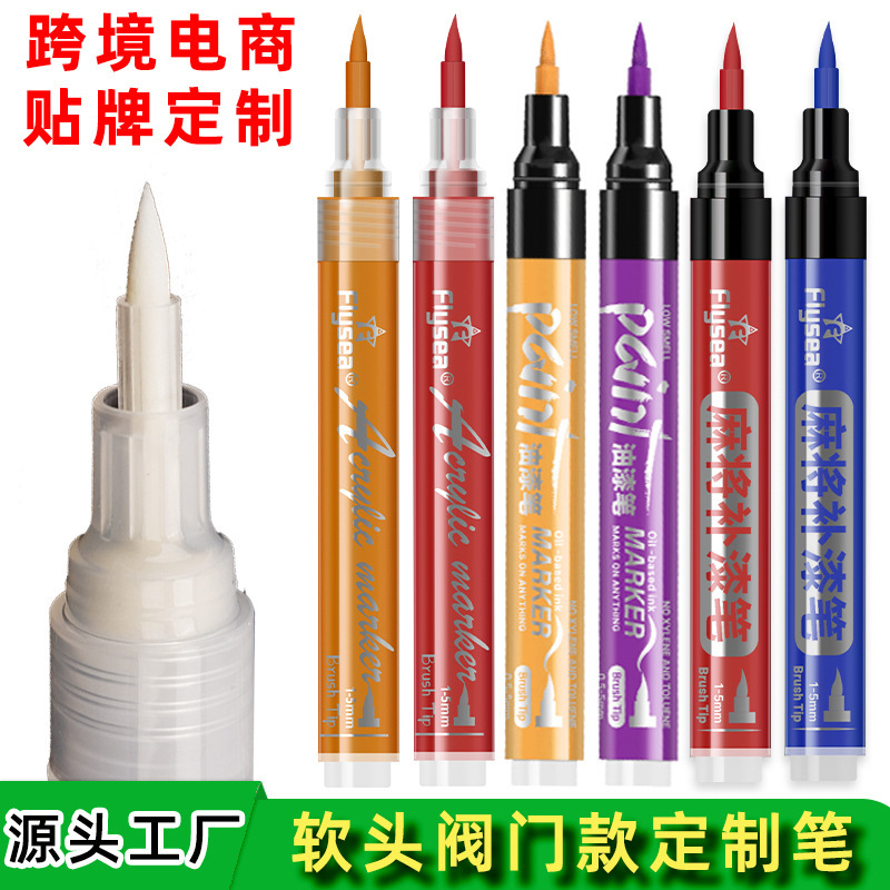 Cross-Border Customized Soft-Head Acrylic Marker Paint Pen Liquid Chalk Factory Oem Valve Style Marker Pen