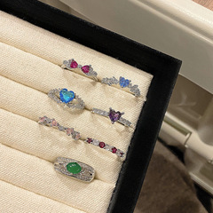 精緻簡約小巧愛心彩鋯素圈開口戒指女疊戴小眾設計個性百搭食指戒