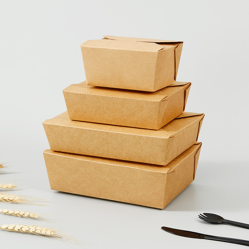 現貨壹次性防油牛皮紙餐盒 外賣打包飯盒 便當沙拉盒折疊快餐紙盒