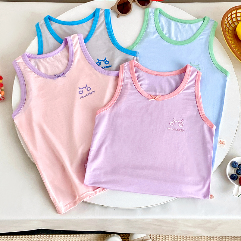 2024 Summer New Boys' and Girls' Baby A-Grade Boneless Lyocell Ice Silk T-shirt Breathable Base Layer Summer Wear for Children
