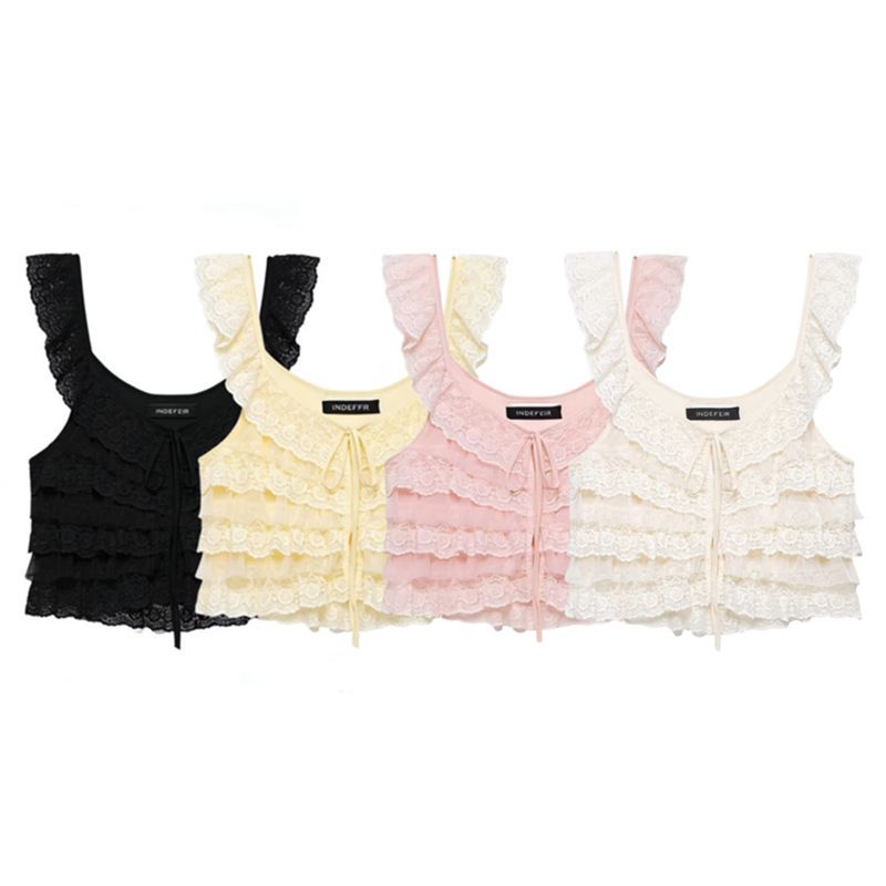 Myst&Za2026 New Summer Women's Lace-Up Lace Patchwork Layered Decorative Camisole 7521028