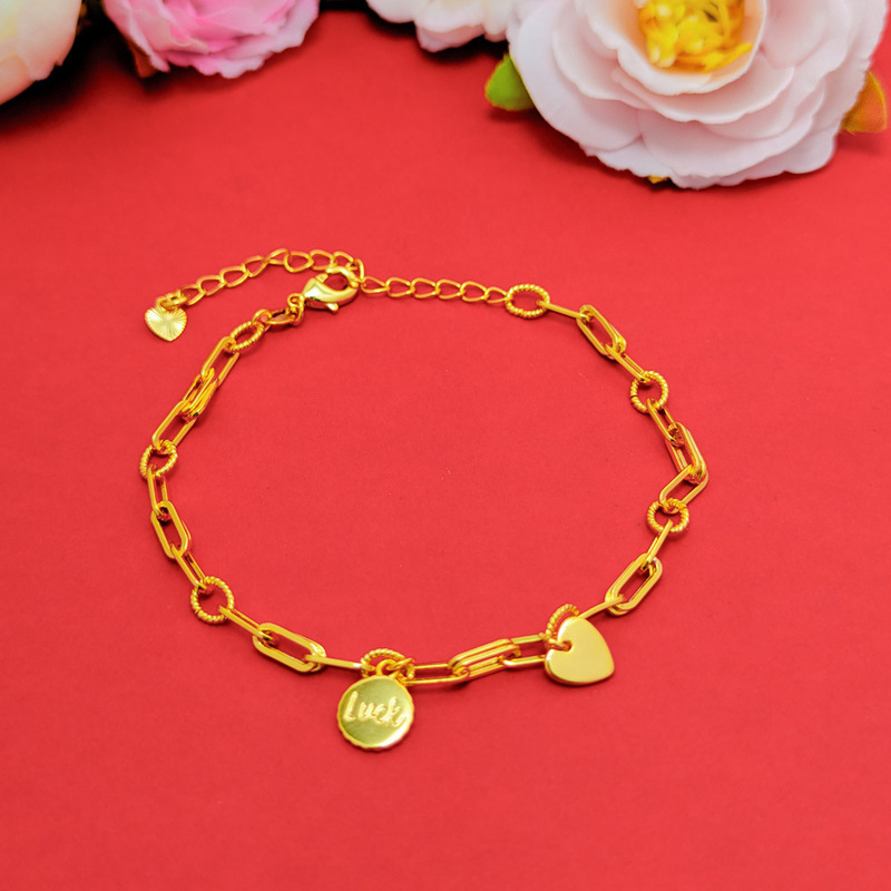 Lucky Heart-Shaped Gold-Plated Bracelet Wholesale, Traditional Luxury Design, Adjustable Gold-Plated Jewelry for Layering Lucky Heart-Shaped Gold-Plated Bracelet Wholesale, Traditional Luxury Design, Adjustable Gold-Plated Jewelry for Layering