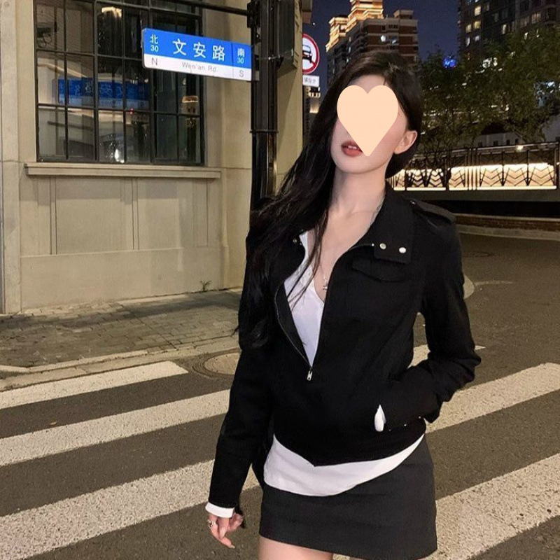 港风复古短外套女春秋季美式小个子显瘦夹克新款百搭高级感上衣潮|undefined