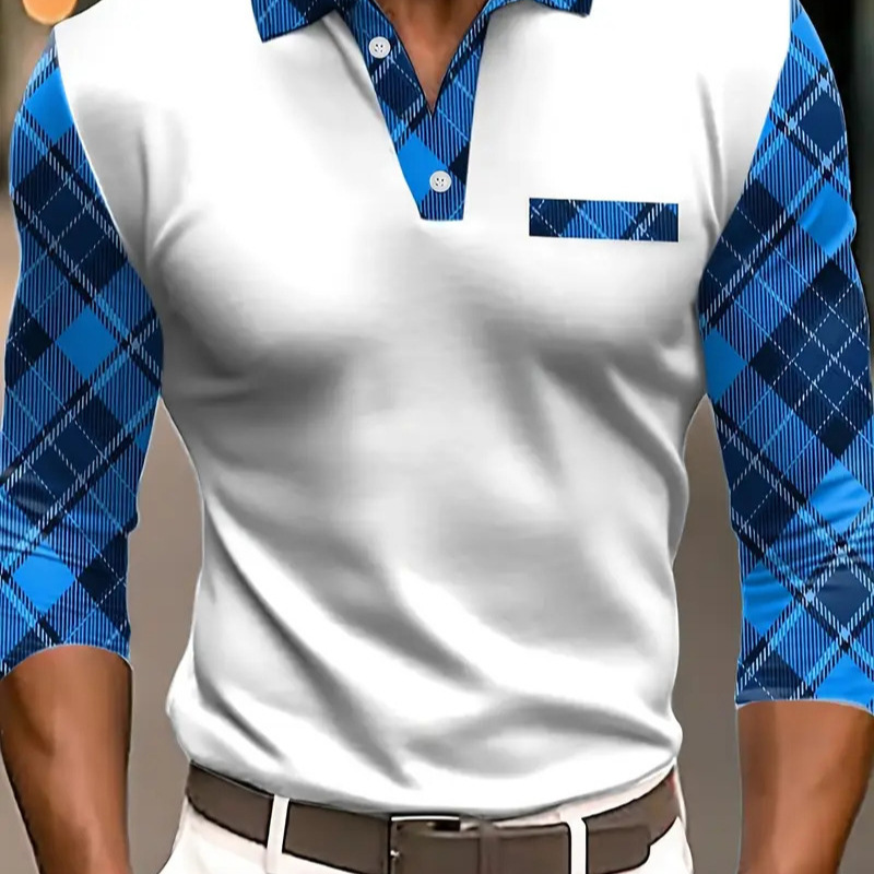 Primavera y verano diseño de alta calidad Volkswagen geométrico de manga larga botón POLO camisa de solapa personalizada MB14