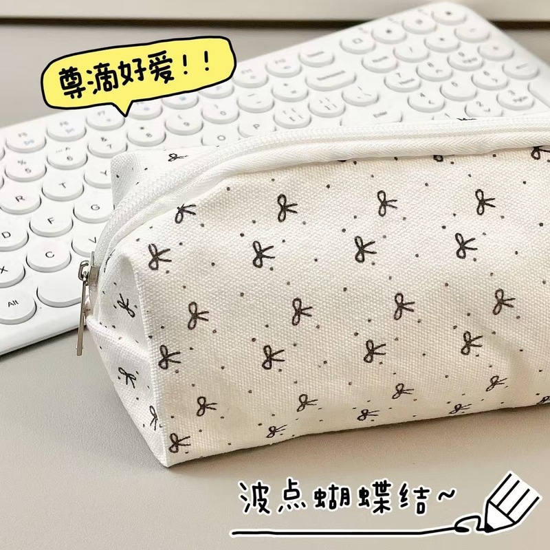 简约黑蝴蝶结笔袋高颜值可爱少女学生化妆包铅笔|undefined