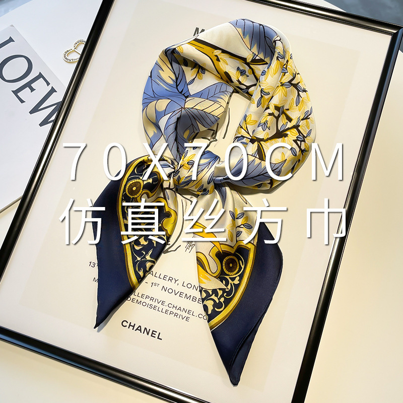 油画小方巾丝巾女春秋冬季妈妈搭配衬衣护颈围脖子围巾纱巾70x70|undefined