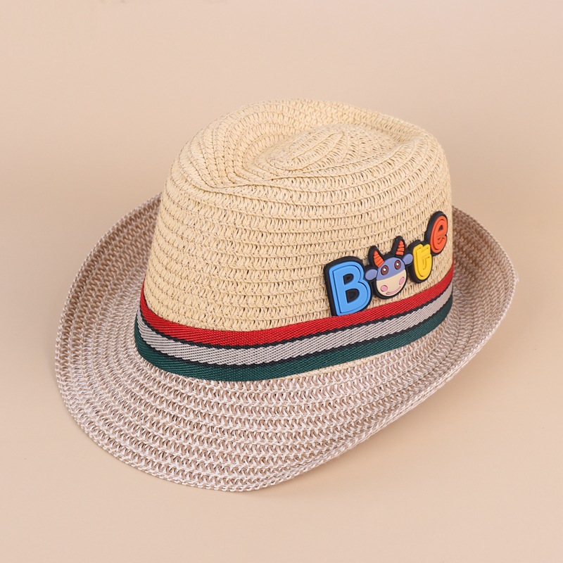 Childrens summer straw hat summer new British style calf overturned jazz hatpicture3