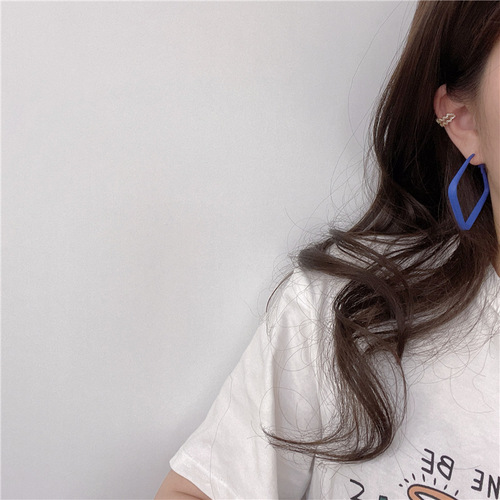 Summer Hong Kong style large square frame earrings 925 silver needle C-shaped colorful hoop earrings acrylic non-pierced ear clip earrings