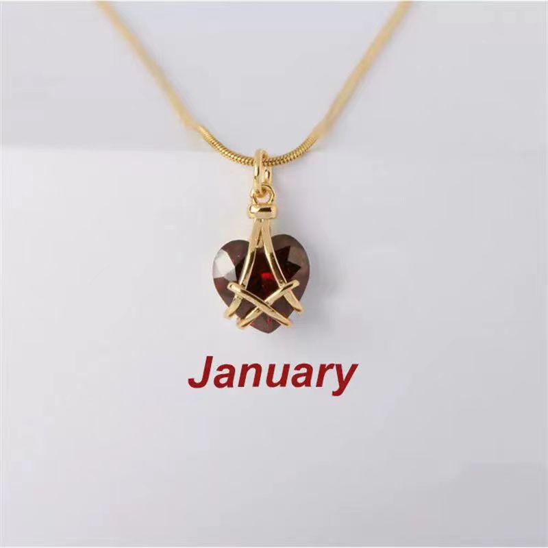 Fashion Geometric Heart Shape Alloy Plating Rhinestones Birthstone Unisex Pendant Necklace display picture 2