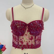 跨境外贸性感法式蝴蝶立体刺绣花朵网纱吊带聚拢塑身可外穿鱼骨胸