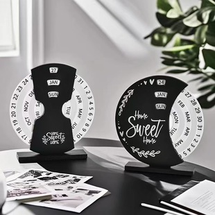 Cross-border Creative Light Luxury Calendar Perpetual Calendar Home Decoration Advanced Office Desktop Decoration Manual Rotating Table Calendar