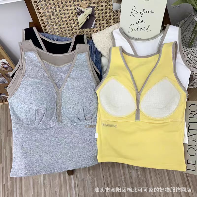 522# inventario bajo nuevo tipo de mujer cuello en V de algodón taza fija bra deportivo chaleco sexy chaleco