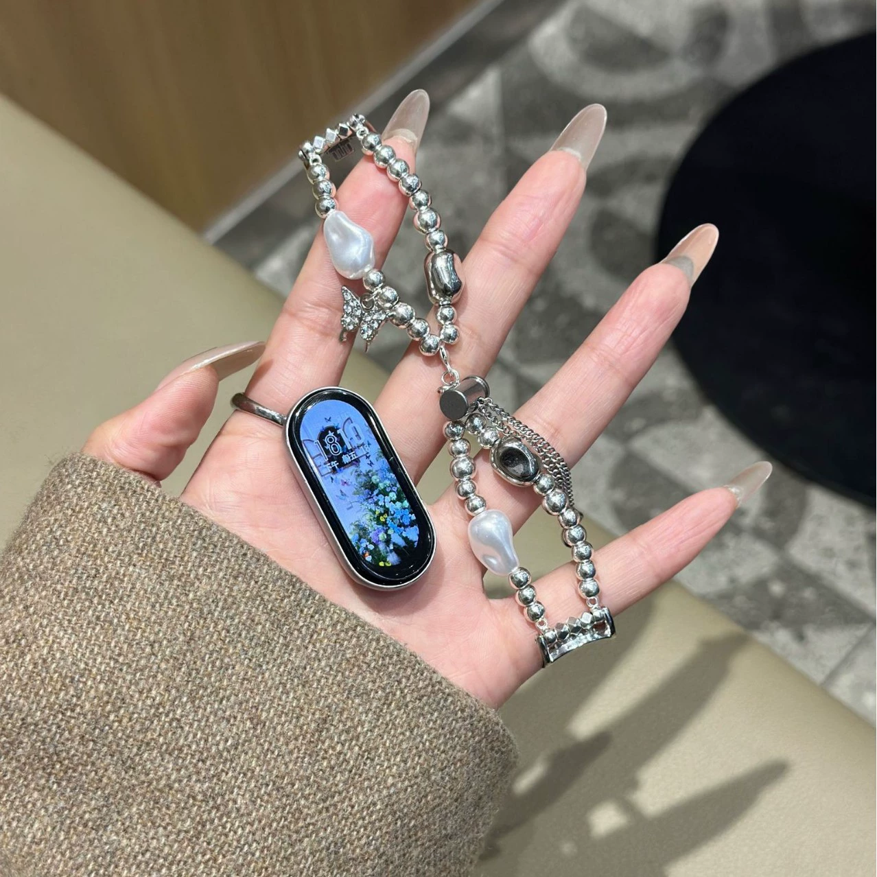 Elastic adjustable chain from pearl, bracelet, watch strap, high-quality style
