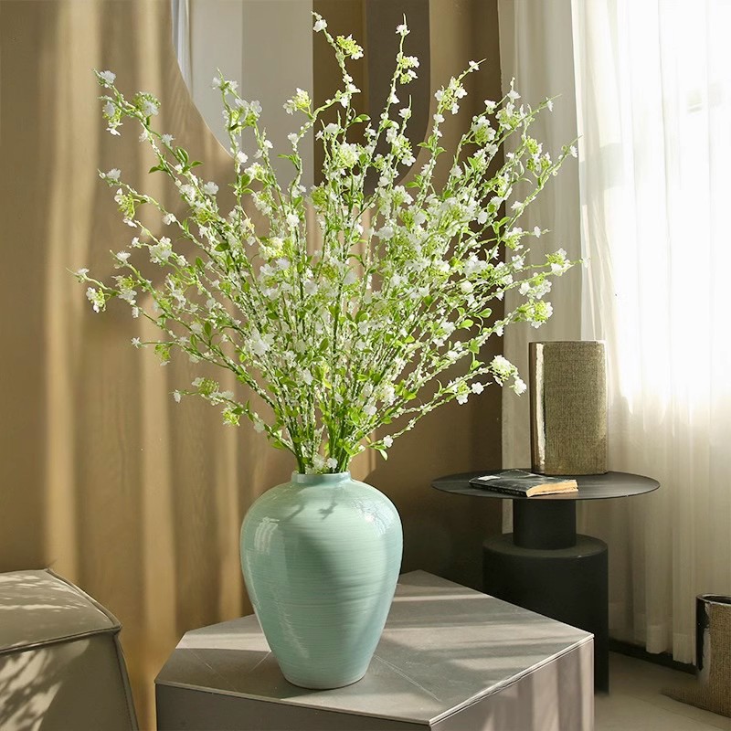 Simulación de rama larga de sauce de nieve flores falsas lujosas mesa de comedor floral modelo de gabinete de televisión floral decoración floral de cerezo floral