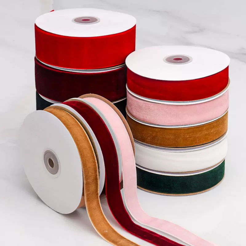 现货彩色单面丝绒带 圣诞蝴蝶节日挂定背景墙派对装饰蝴蝶结丝带