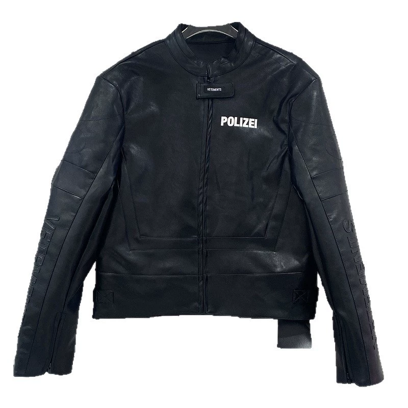 Кожаная куртка мотоциклетная VETEMENTS VETEMENTS 17SS полицейская стильная мужская мотоциклетная кожаная куртка
