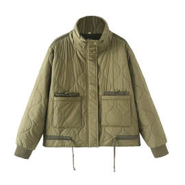 2024秋wish亚马逊eBay螺纹扣系带棉衣休闲棉服