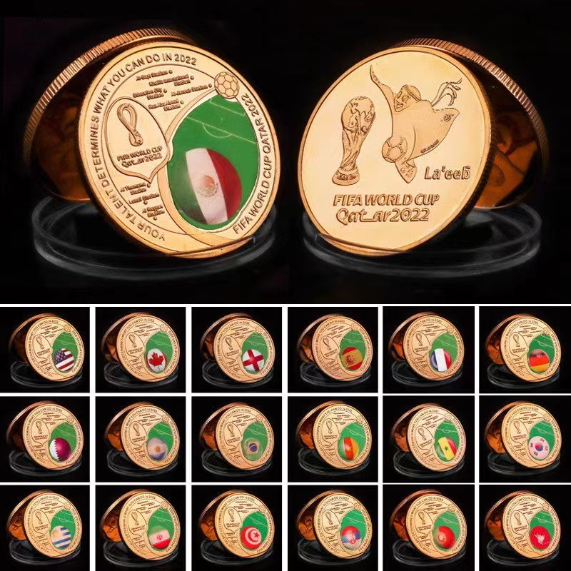 2022 qatar copa del mundo moneda conmemorativa chapado en oro fundición insignia colección medalla moneda conmemorativa regalo
