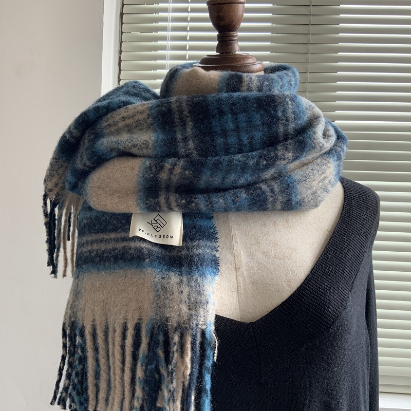 British-style Patterned Scarf, Thickened Cashmere Mohair, Warm Neck Warmer Autumn Winter, Comfortable_voghion.com