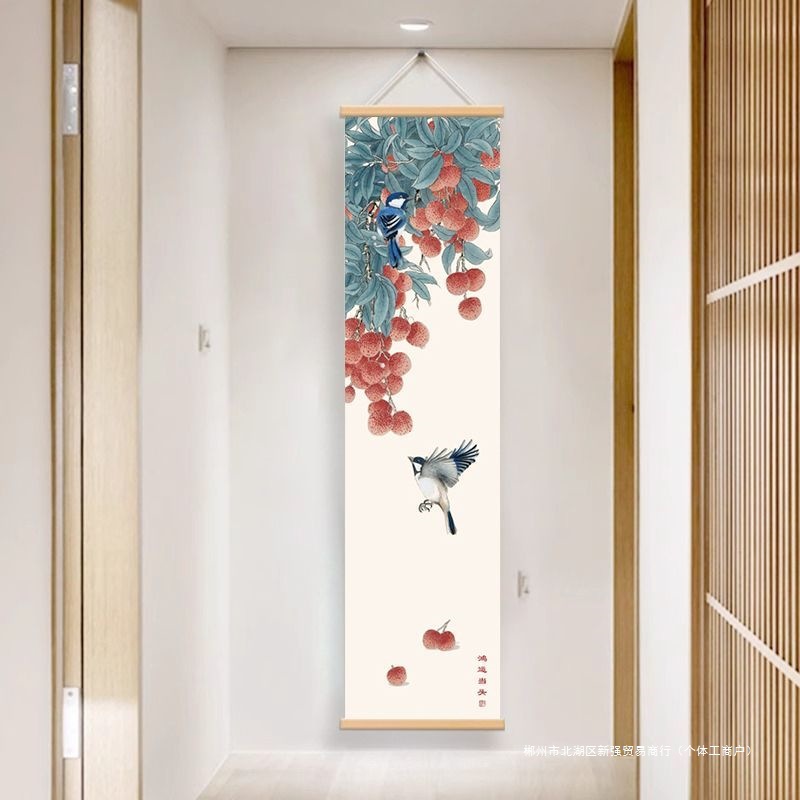 Chinese-Style Entrance Decorative Painting Vertical Version Corridor Aisle Strip Hanging Painting High-End Zen Tea Room Background Wall Layout Mural