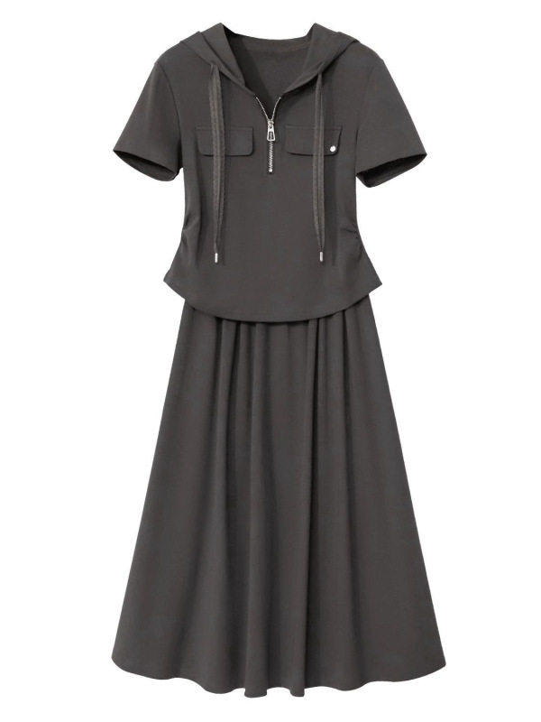 大きいサイズmm夏服、ファッショナブルでスリムなmmスーツ、レディース夏用フード付き半袖Tシャツ、ハイウエストスカート2枚|undefined