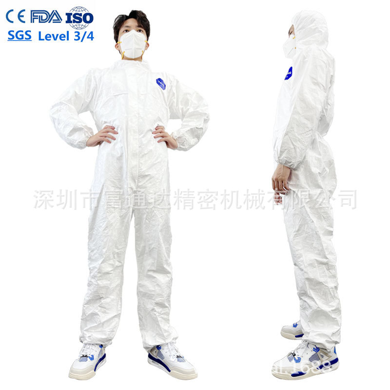 工厂现货一次性PP+PE白色连体防护服65g可用于防飞沫ISO16603