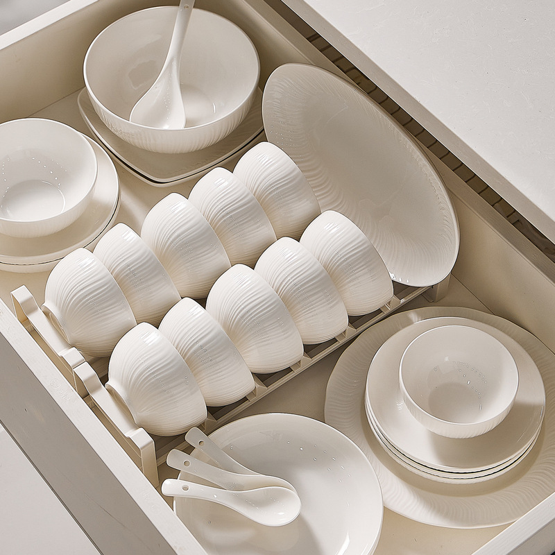 Jingdezhen Ceramic Tableware and Dishes Set Pure White Ceramic Tableware High-End Rice Bowl Noodle Bowl Soup Bowl Combination Household Bowl