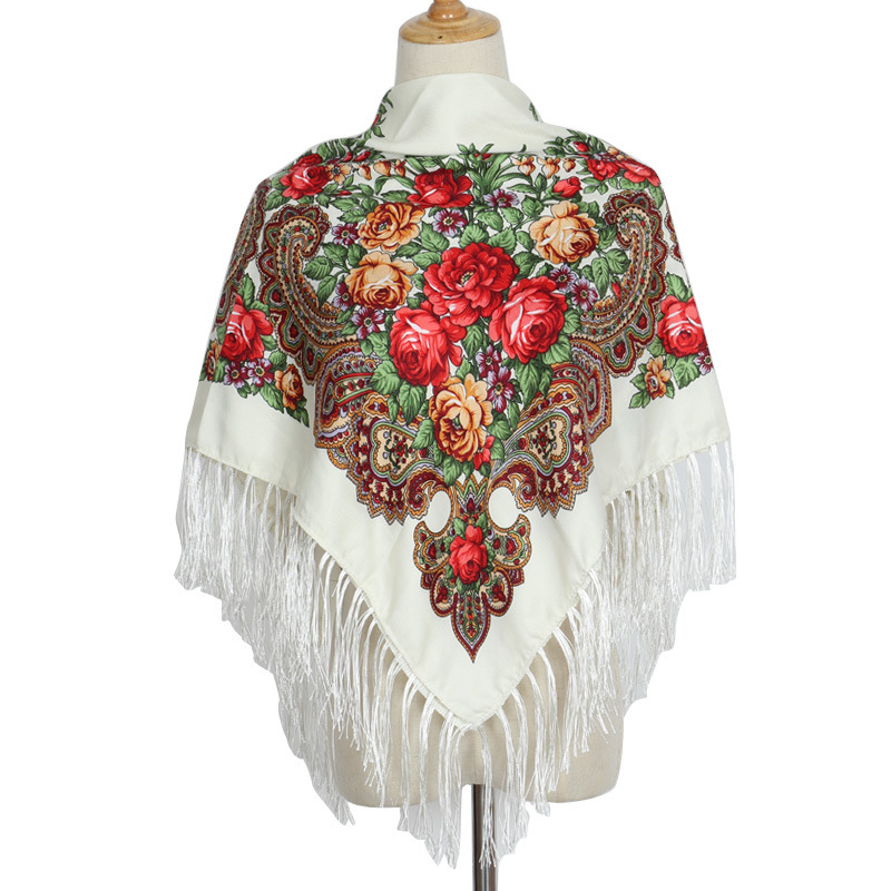 Cotton Polyester Blend Material Flower Pattern Women's Retro Ethnic Style Flower Cotton Polyester Blend Printing Shawl