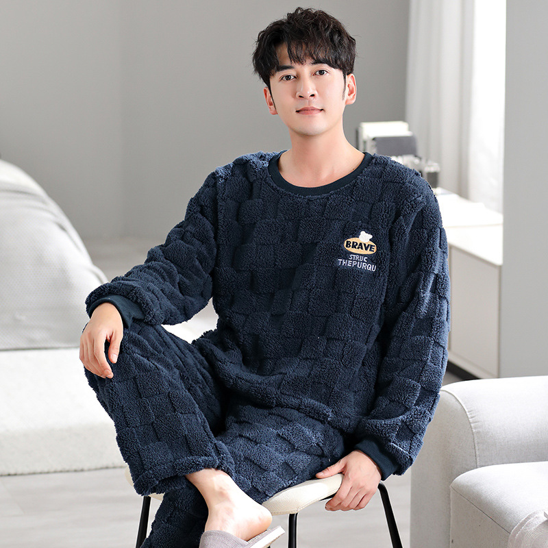 2023 pijamas de lana de coral de invierno para hombres cálido y grueso forro de felpa simple ropa de abrigo casual homewear