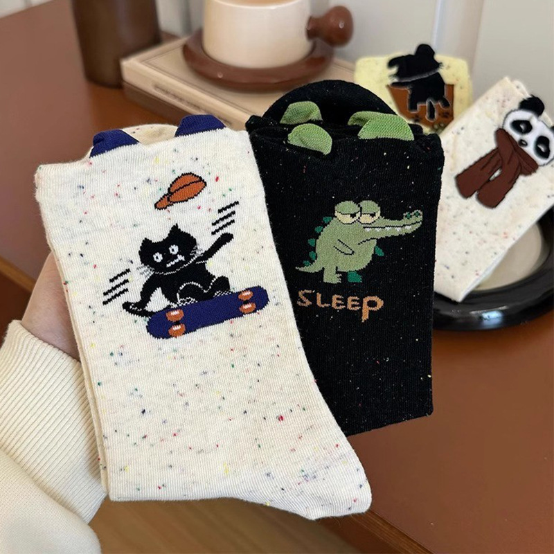 Socks Women's Spring and Autumn Thin Mid-length Socks Funny Cartoon I Point Yarn Korean Style Stockings Japanese Style Summer Student Socks
