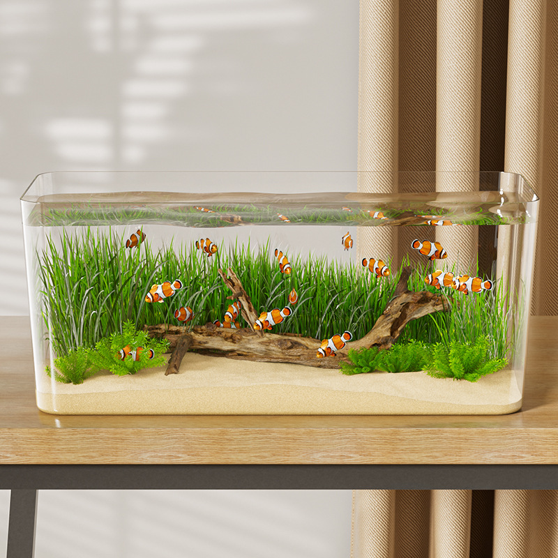 Tanque de peces redondo pequeño tanque de peces dorados sala de estar casera de peces cuadrados tanque de peces PET paisajismo transparente ecología de hierbas acuáticas