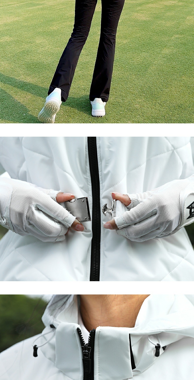 Áo khoác bông golf nữ chống gió mũ liền tháo rời dáng ngắn — YF765 [mũ chống gió và ấm/có thể tháo rời] áo khoác cotton ngắn màu trắng, YF765 [mũ chống gió và ấm/có thể tháo rời] áo khoác cotton ngắn màu đen chi tiết 15