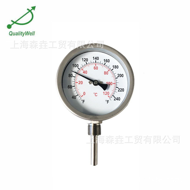 Y100可拆上盖圈全不锈钢SS304热水锅炉温度计带焊接护套  I400HSS