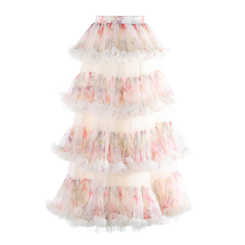 Purely Sweet and Desirable Holiday-Style Floral Mesh Cake Skirt with Four-Layer Splicing, Extra-Large Flare, Fairy-Like, Super Long, and Puffy Skirt Purely Sweet and Desirable Holiday-Style Floral Mesh Cake Skirt with Four-Layer Splicing, Extra-Large Flare, Fairy-Like, Super Long, and Puffy Skirt