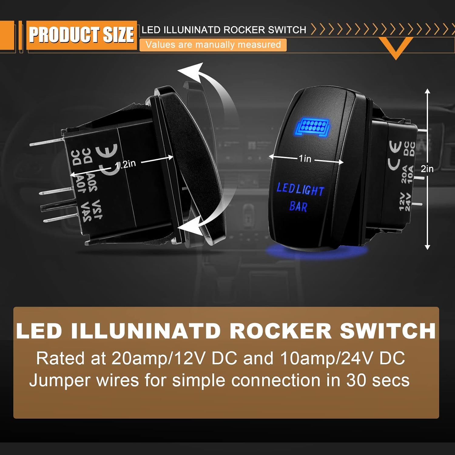 Car modification 12/24V universal fog light switch wiring harness high-power LED strip light work light switch wiring harness
