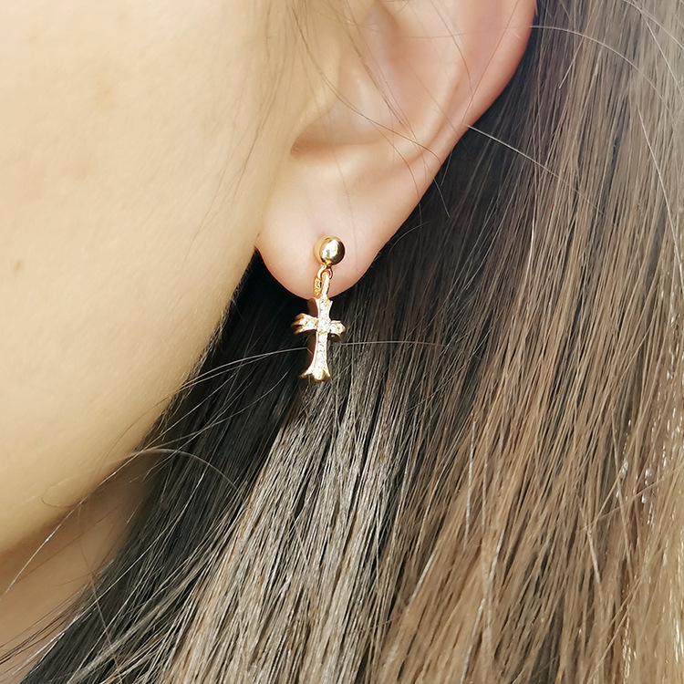 1 Pair IG Style Cross Plating Inlay Copper Artificial Pearls Zircon Earrings display picture 5