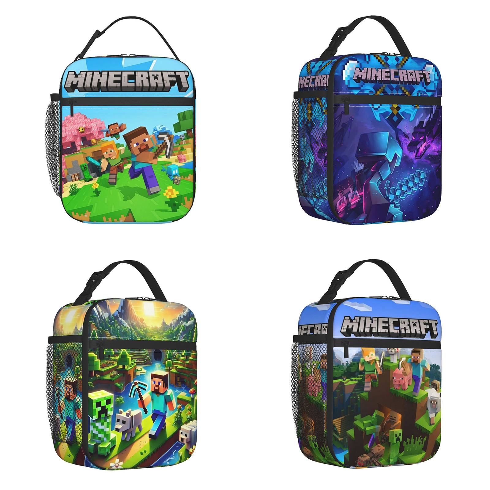 New Minecraft Picnic Bag Student Lunch Bag Children's Handbag Large Capacity Wear-Resistant Breathable Lunch Box Bag