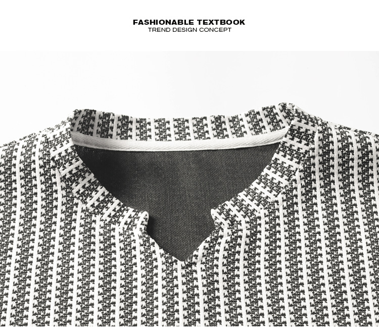 Herringbone Pattern V-neck T-shirt For Men Loose Summer Style_voghion.com