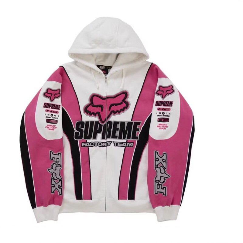 American motorcycle style fox print zip-up hoodie, color-blocked racing fashion brand sweatshirt for men and women American motorcycle style fox print zip-up hoodie, color-blocked racing fashion brand sweatshirt for men and women